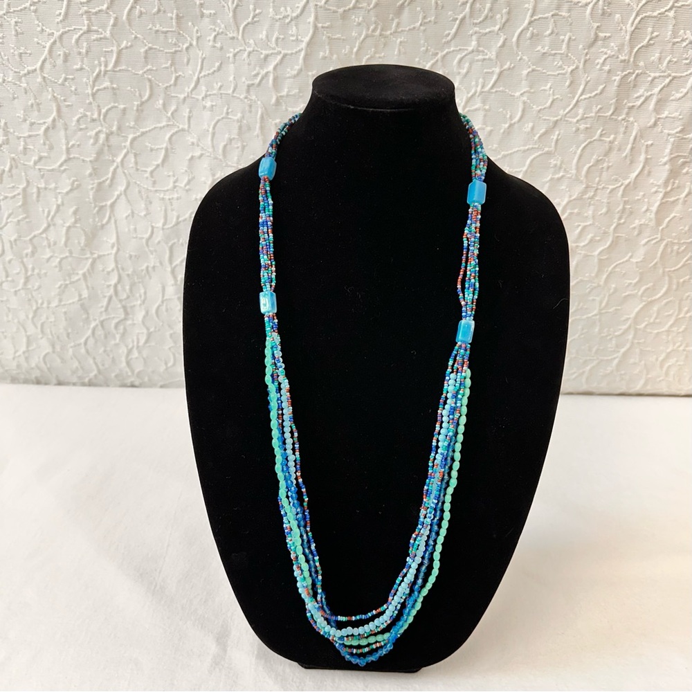 Multicolor Beaded Necklace Vintage Hand Beaded Necklace Blue Turquoise Fashion